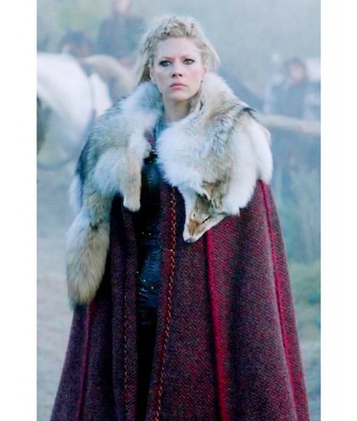 Vikings Lagertha Red Cloak With Wolf Skin