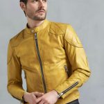 Mens Yellow Cafe Racer Leather Jacket