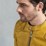 Mens Yellow Cafe Racer Leather Jacket