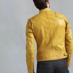 Mens Yellow Cafe Racer Leather Jacket