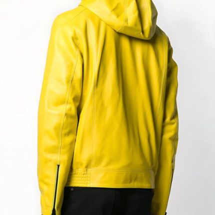 Mens Yellow Hooded Leather Jacket