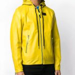 Mens Yellow Hooded Leather Jacket