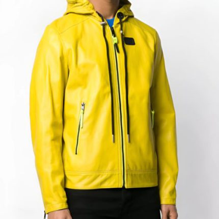 Mens Yellow Hooded Leather Jacket